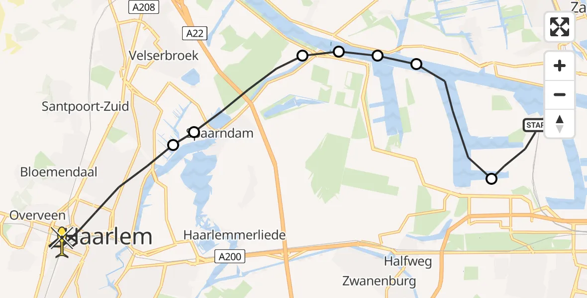 Routekaart van de vlucht: Lifeliner 1 naar Haarlem