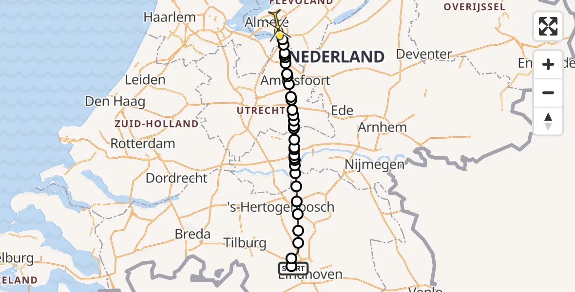 Routekaart van de vlucht: Lifeliner 3 naar Almere