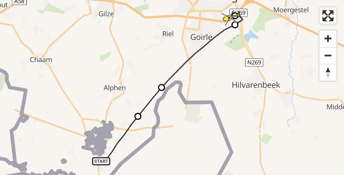 Routekaart van de vlucht: Lifeliner 2 naar Tilburg