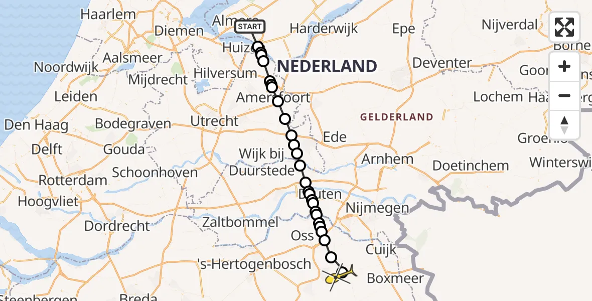 Routekaart van de vlucht: Lifeliner 3 naar Vliegbasis Volkel