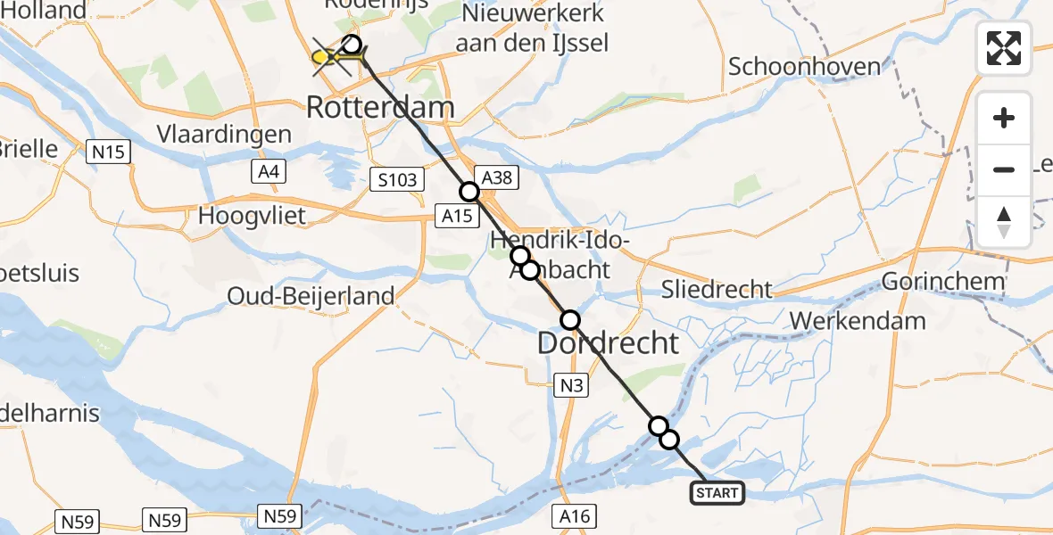 Routekaart van de vlucht: Lifeliner 2 naar Rotterdam The Hague Airport