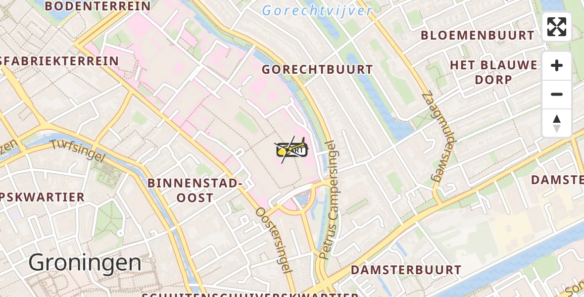 Vluchtroute Traumahelikopter van Universitair Medisch Centrum Groningen naar Universitair Medisch Centrum Groningen