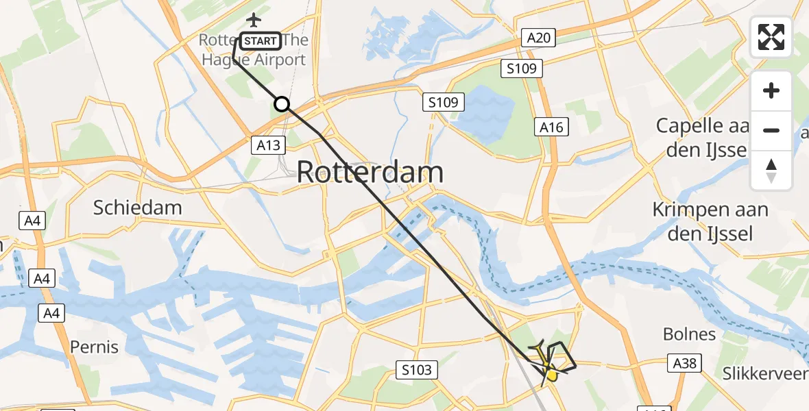 Routekaart van de vlucht: Lifeliner 2 naar Rotterdam