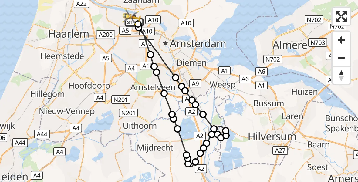 Vluchtroute Traumahelikopter Amsterdam Heliport - Amsterdam Heliport, 13 augustus 2023, 16:35
