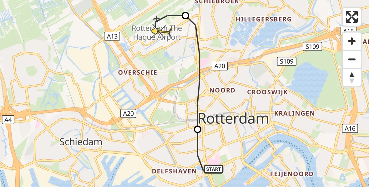 Routekaart van de vlucht: Lifeliner 2 naar Rotterdam The Hague Airport