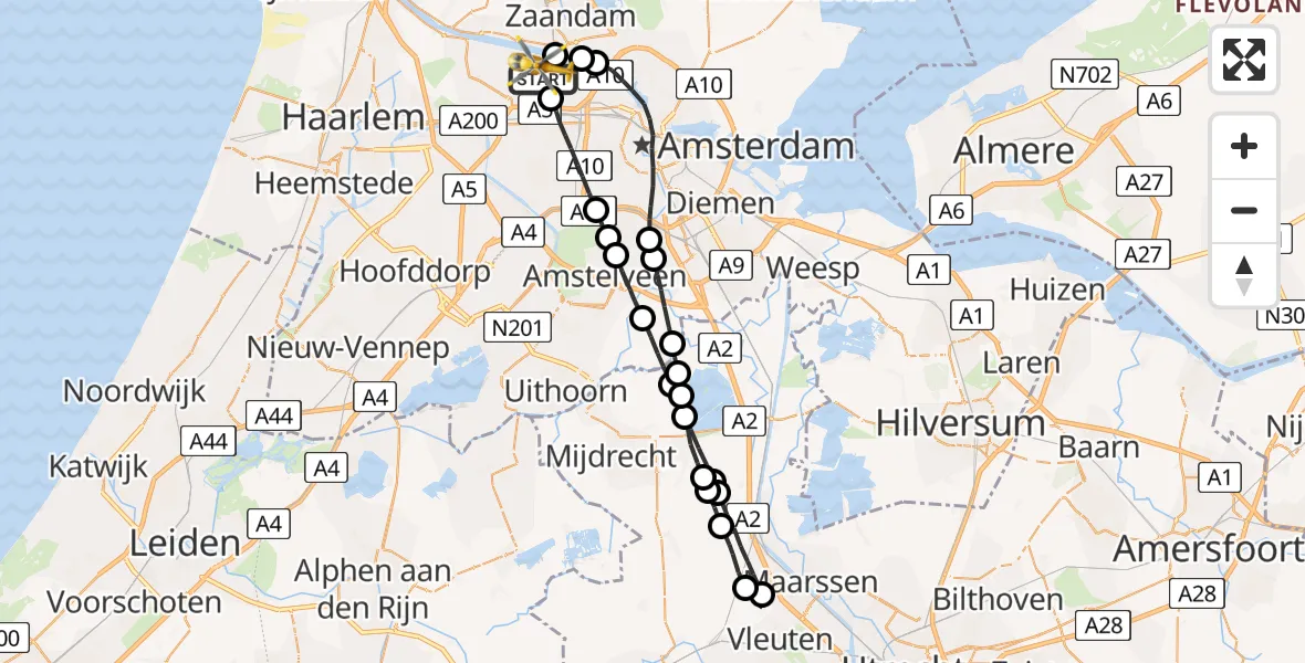 Vluchtroute Traumahelikopter Amsterdam Heliport - Amsterdam Heliport, 13 augustus 2023, 17:30