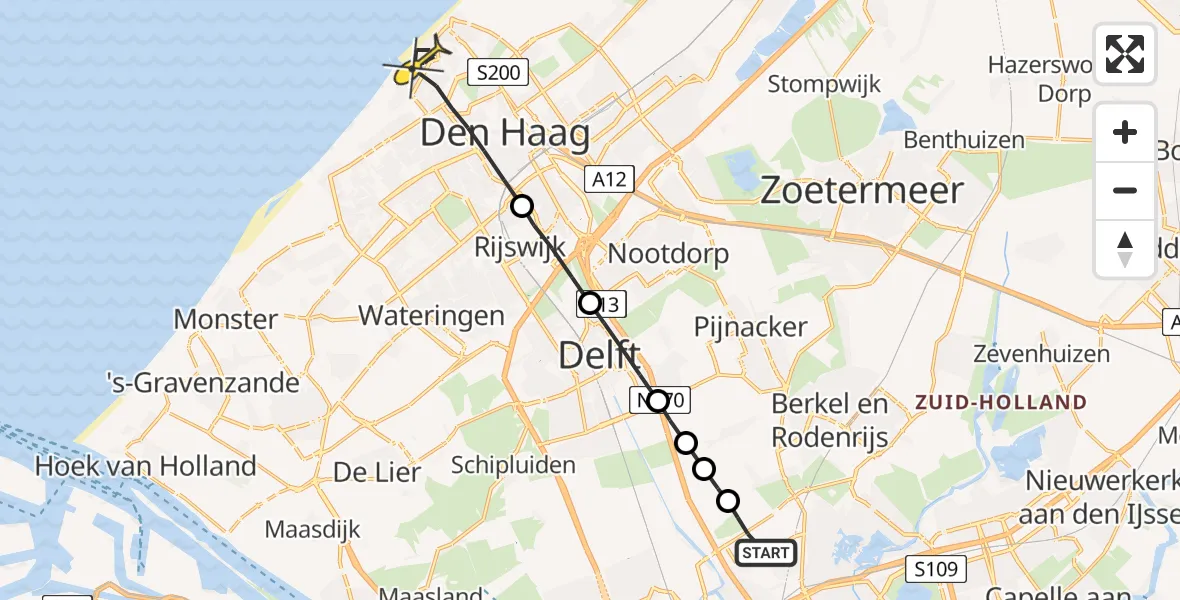 Routekaart van de vlucht: Lifeliner 2 naar Den Haag