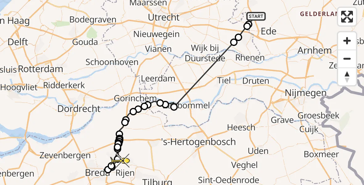 Routekaart van de vlucht: Politieheli naar Oosteind