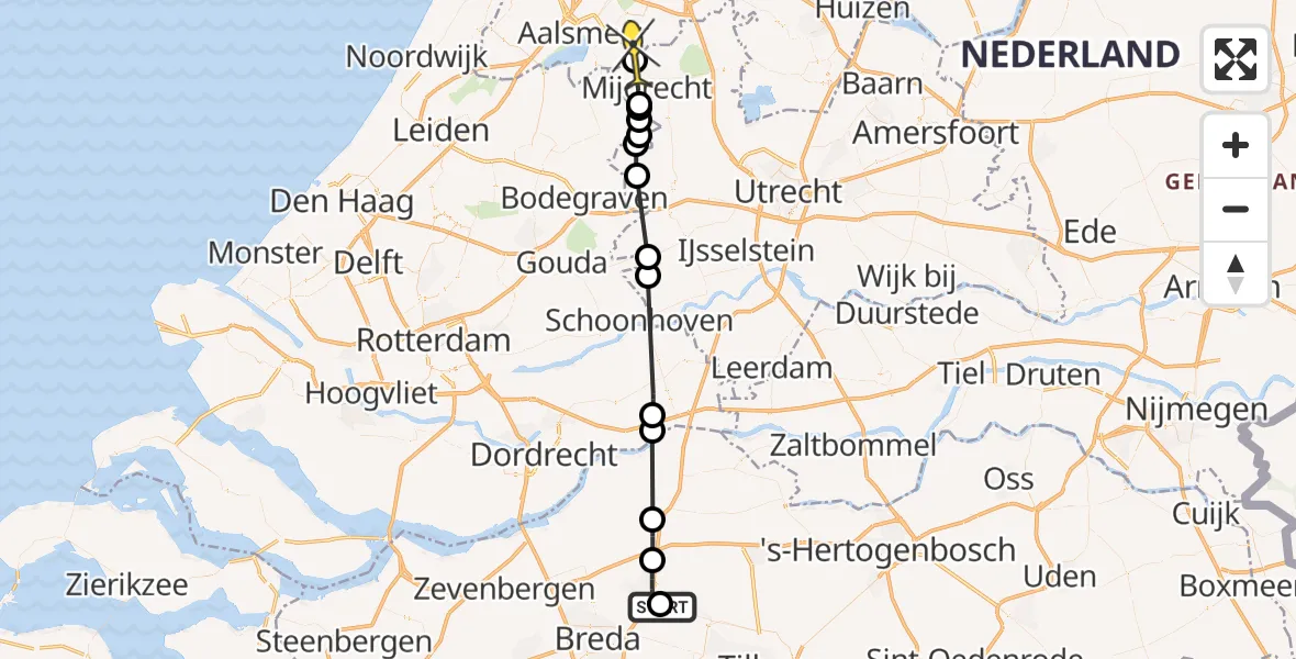 Routekaart van de vlucht: Politieheli naar Uithoorn