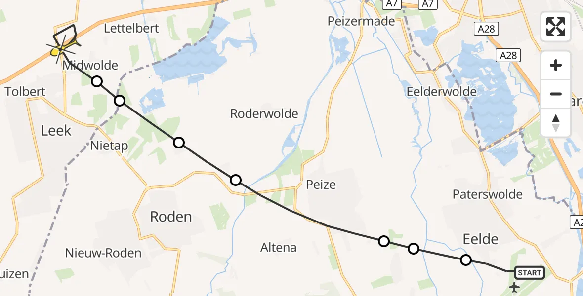 Routekaart van de vlucht: Lifeliner 4 naar Midwolde