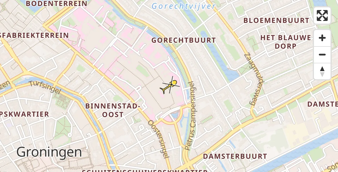 Vluchtroute Traumahelikopter van Universitair Medisch Centrum Groningen naar Universitair Medisch Centrum Groningen