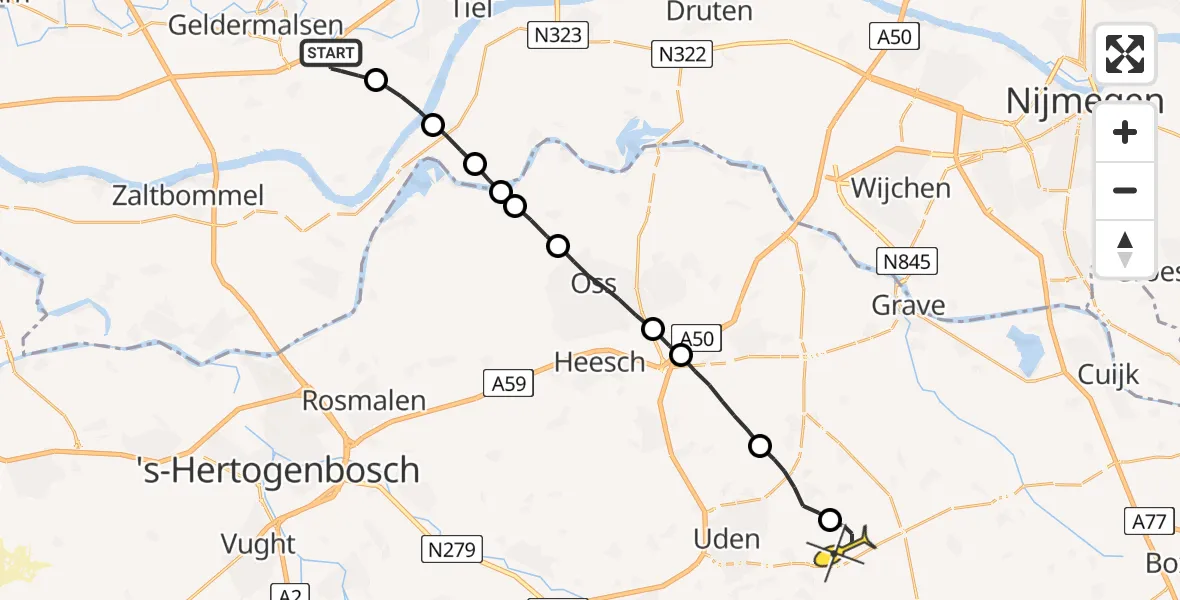 Routekaart van de vlucht: Lifeliner 3 naar Vliegbasis Volkel