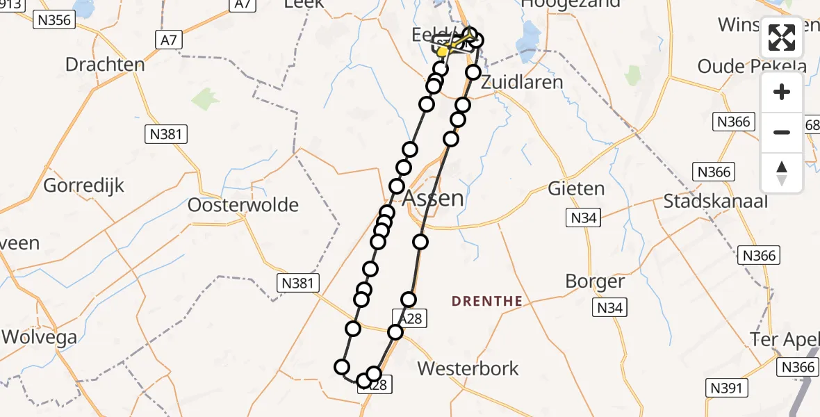 Routekaart van de vlucht: Lifeliner 4 naar Groningen Airport Eelde