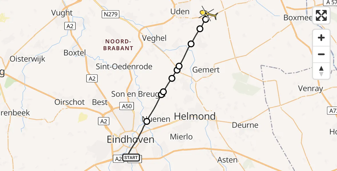 Routekaart van de vlucht: Lifeliner 3 naar Vliegbasis Volkel