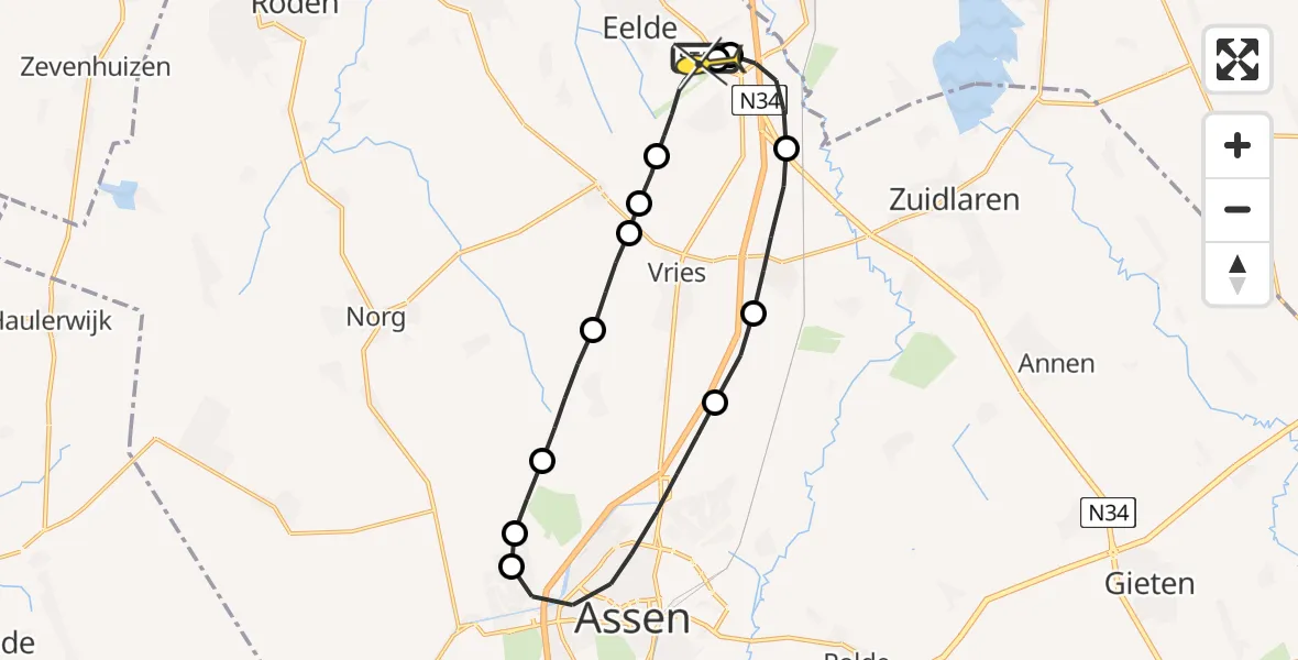 Routekaart van de vlucht: Lifeliner 4 naar Groningen Airport Eelde