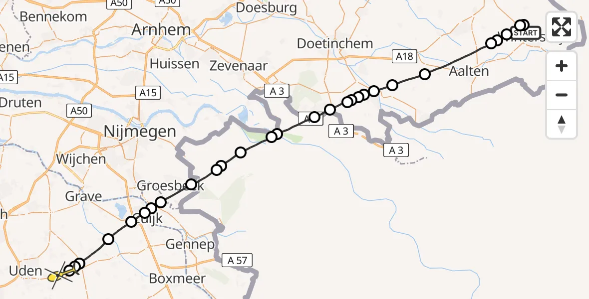 Routekaart van de vlucht: Lifeliner 3 naar Vliegbasis Volkel