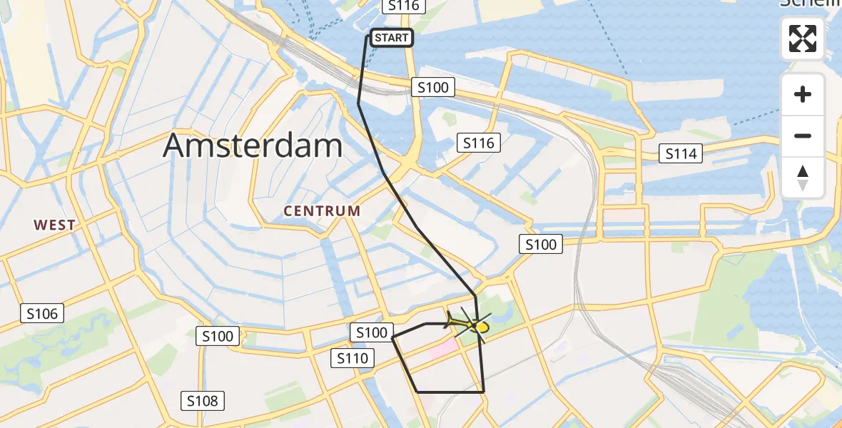 Routekaart van de vlucht: Lifeliner 1 naar Amsterdam