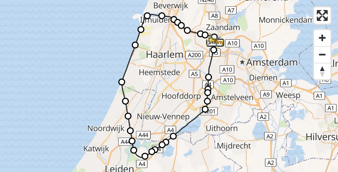 Vluchtroute Traumahelikopter Amsterdam Heliport - Amsterdam Heliport, 14 augustus 2023, 06:24