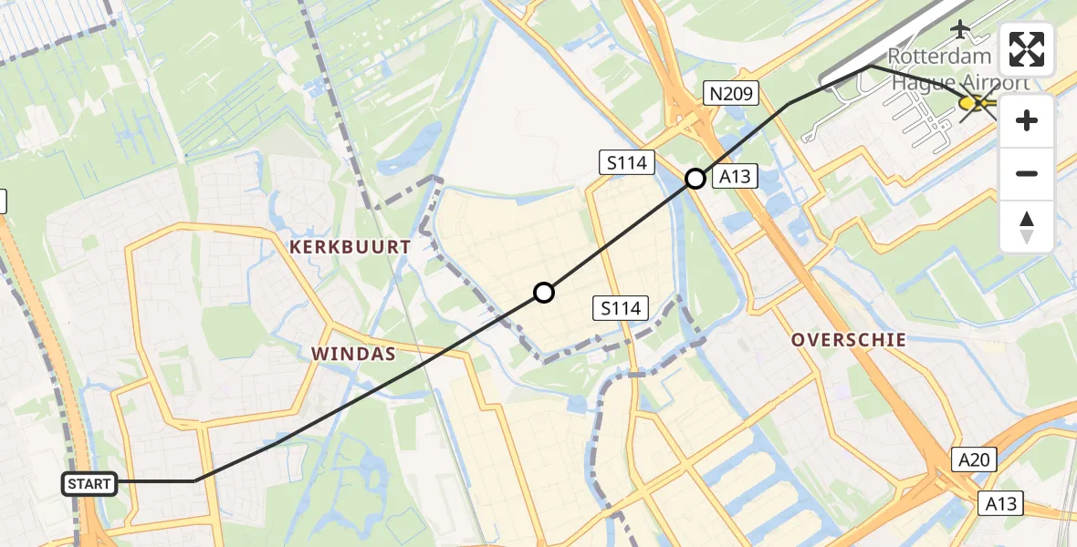 Routekaart van de vlucht: Lifeliner 2 naar Rotterdam The Hague Airport