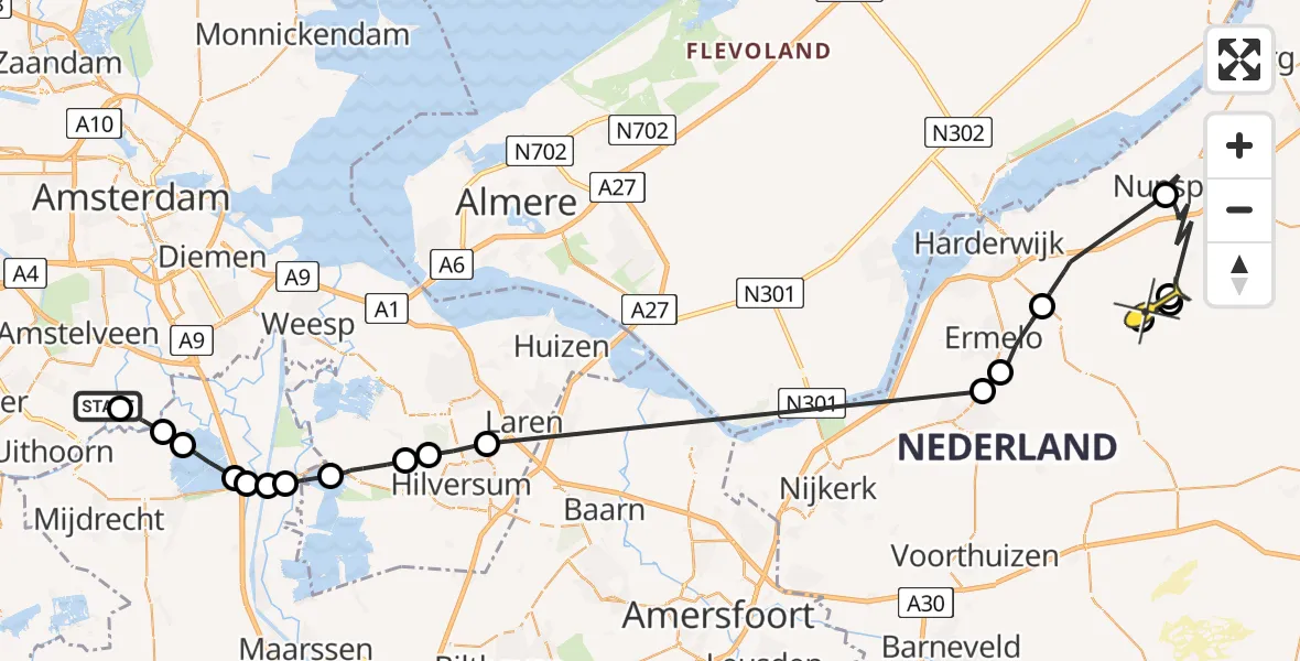 Routekaart van de vlucht: Politiehelikopter naar Elspeet