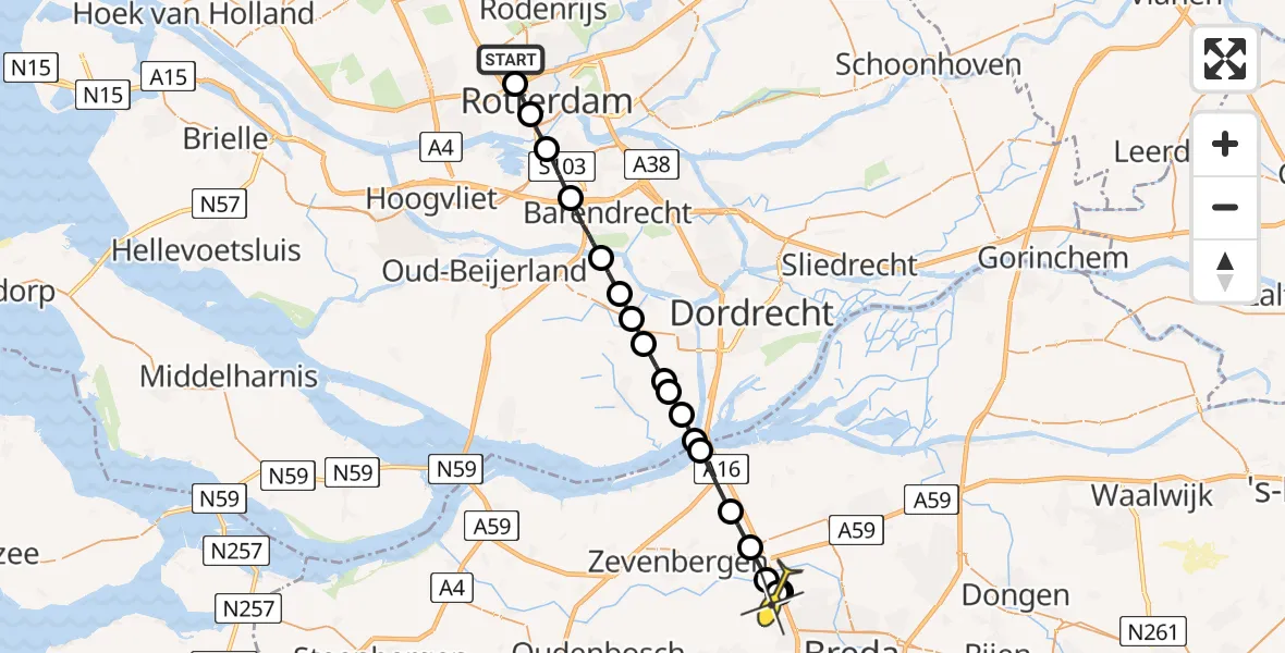 Routekaart van de vlucht: Lifeliner 2 naar Prinsenbeek