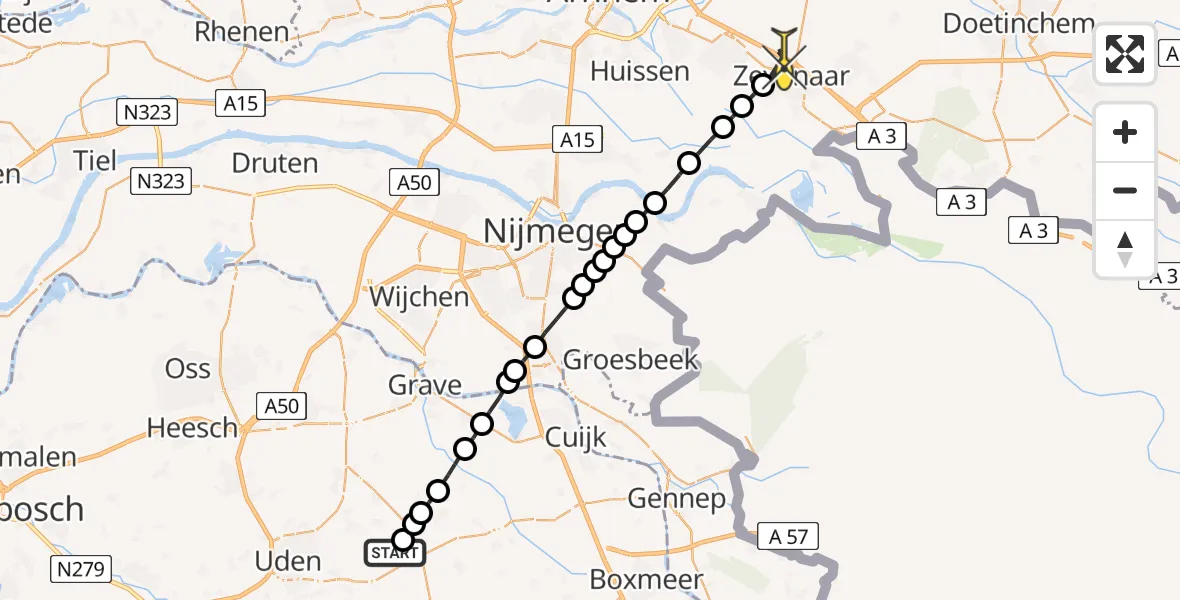 Routekaart van de vlucht: Lifeliner 3 naar Zevenaar