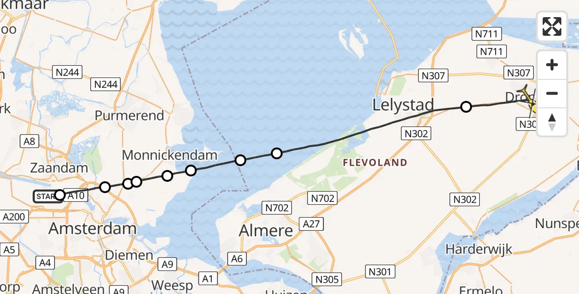 Routekaart van de vlucht: Lifeliner 1 naar Dronten