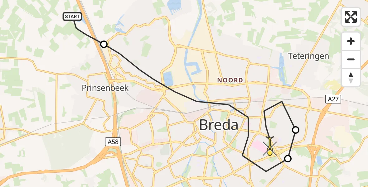 Routekaart van de vlucht: Lifeliner 2 naar Breda