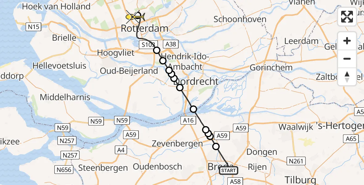 Routekaart van de vlucht: Lifeliner 2 naar Rotterdam The Hague Airport