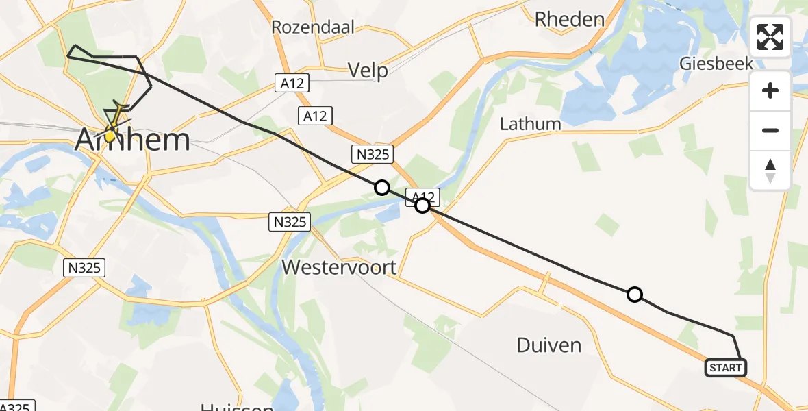 Routekaart van de vlucht: Lifeliner 3 naar Arnhem