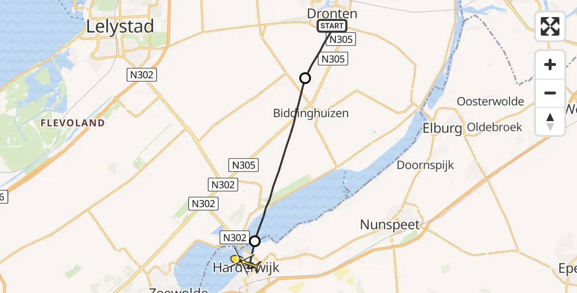 Routekaart van de vlucht: Lifeliner 1 naar Harderwijk