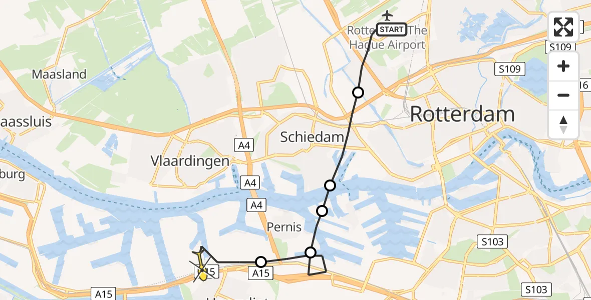 Routekaart van de vlucht: Lifeliner 2 naar Vondelingenplaat