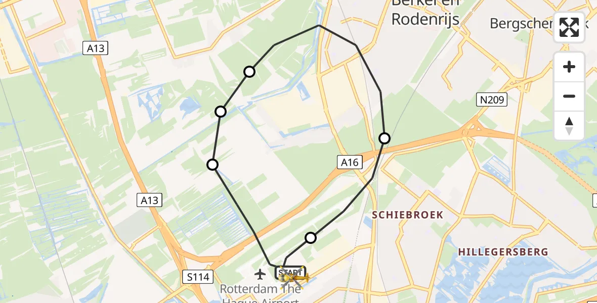 Vluchtroute Traumahelikopter Rotterdam The Hague Airport - Rotterdam The Hague Airport, 14 augustus 2023, 11:03