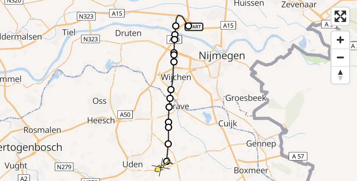 Routekaart van de vlucht: Lifeliner 3 naar Vliegbasis Volkel