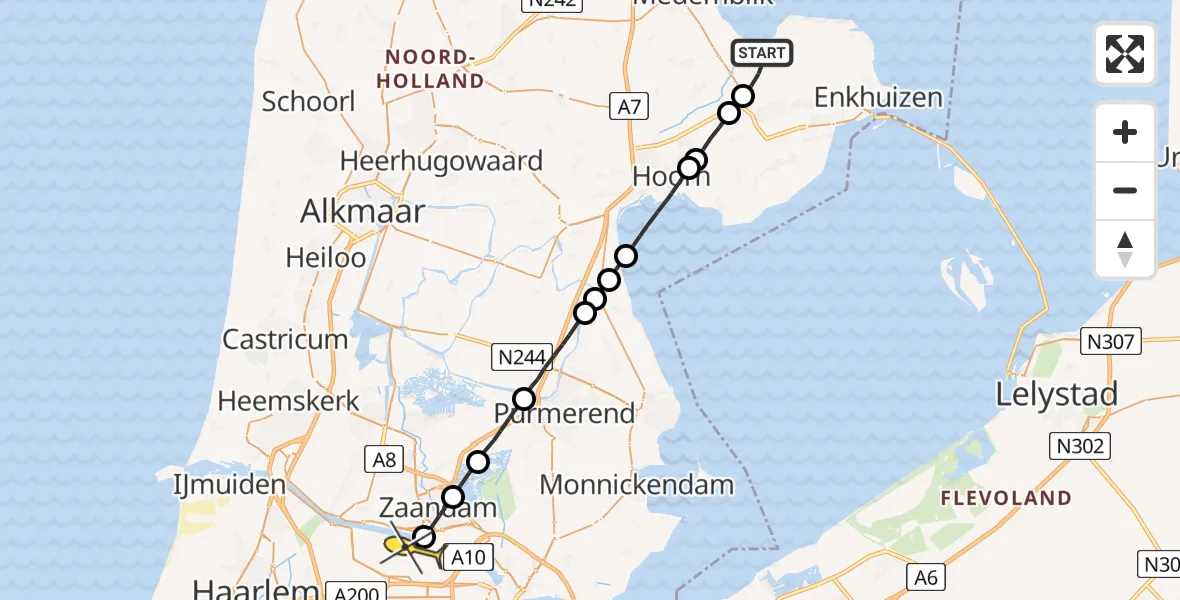 Routekaart van de vlucht: Lifeliner 1 naar Amsterdam Heliport