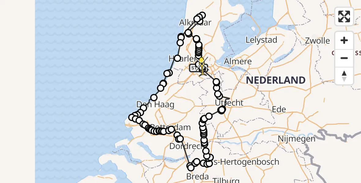 Routekaart van de vlucht: Politieheli naar Amsterdam