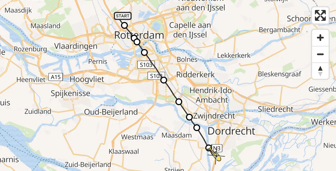 Routekaart van de vlucht: Lifeliner 2 naar Dordrecht