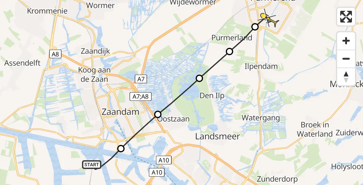 Routekaart van de vlucht: Lifeliner 1 naar Purmerend