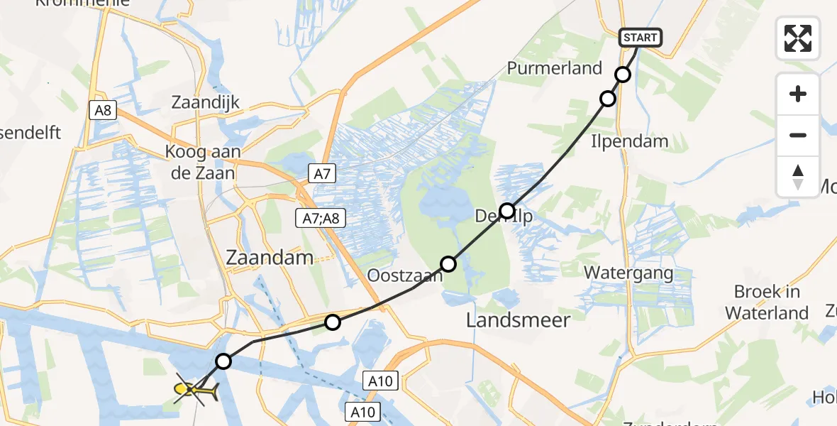 Routekaart van de vlucht: Lifeliner 1 naar Amsterdam Heliport