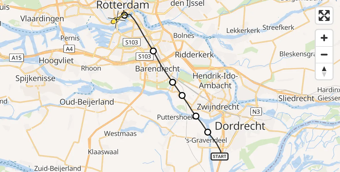 Routekaart van de vlucht: Lifeliner 2 naar Erasmus MC