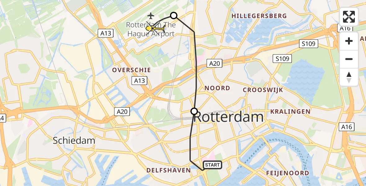 Routekaart van de vlucht: Lifeliner 2 naar Rotterdam The Hague Airport