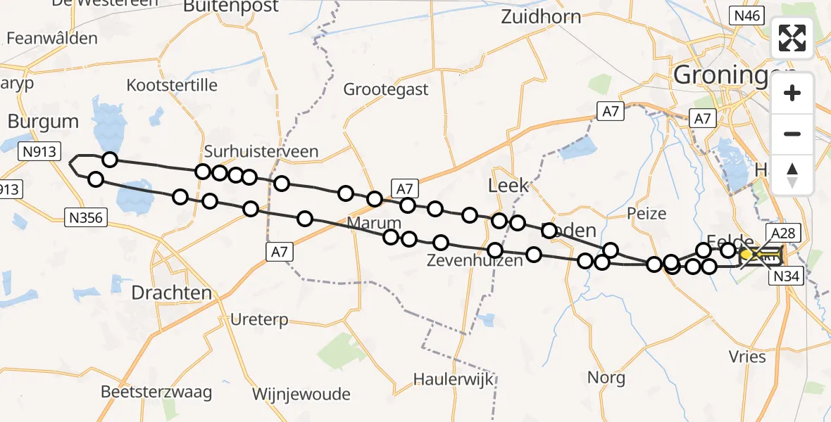 Routekaart van de vlucht: Lifeliner 4 naar Groningen Airport Eelde