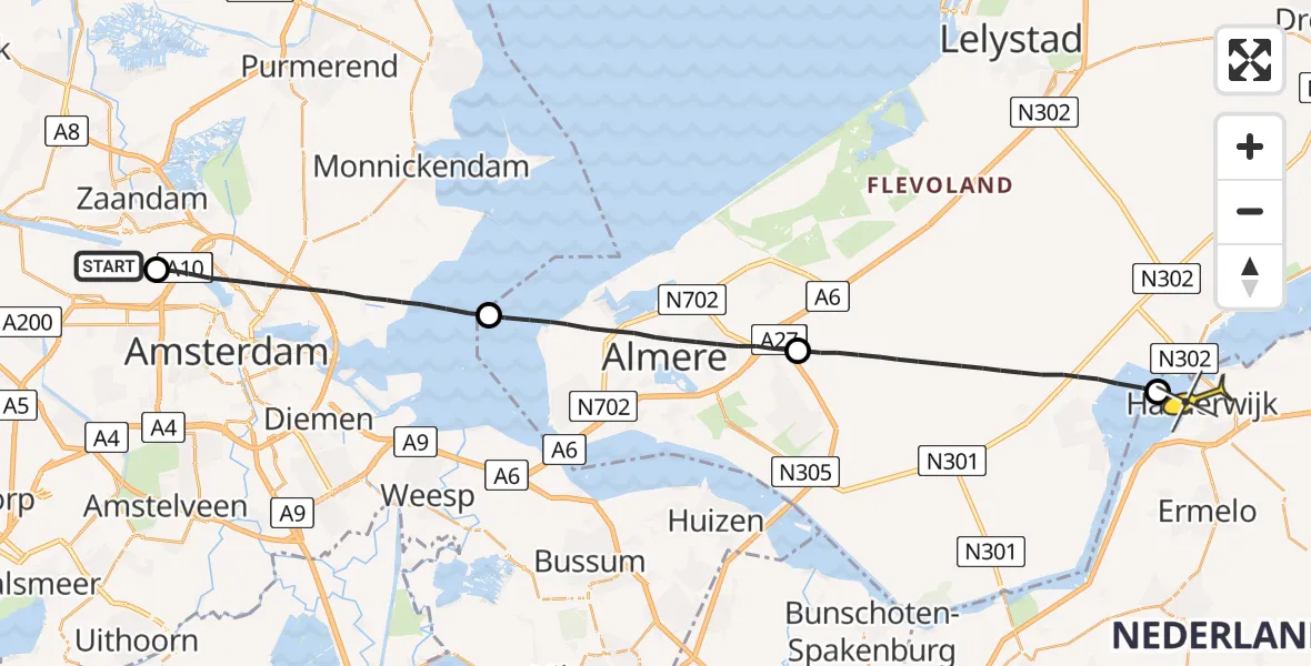 Routekaart van de vlucht: Lifeliner 1 naar Harderwijk