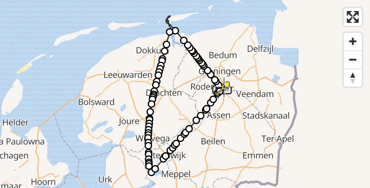 Routekaart van de vlucht: Lifeliner 4 naar Groningen Airport Eelde