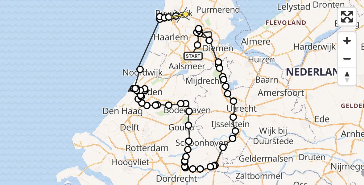 Routekaart van de vlucht: Politieheli naar Beverwijk