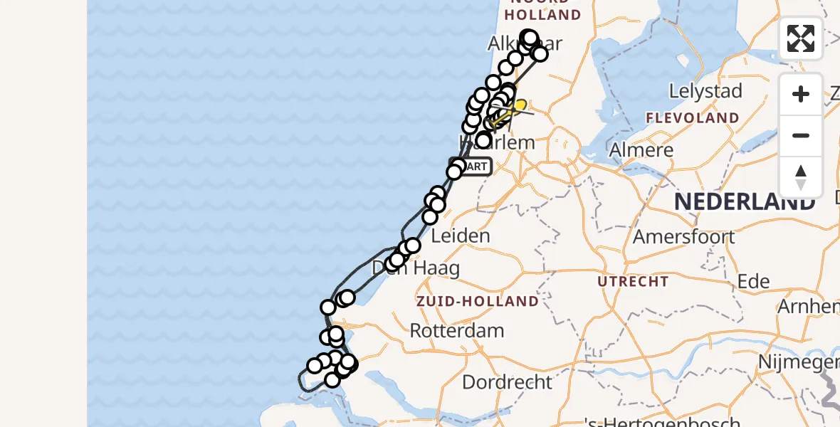 Routekaart van de vlucht: Politieheli naar Assendelft