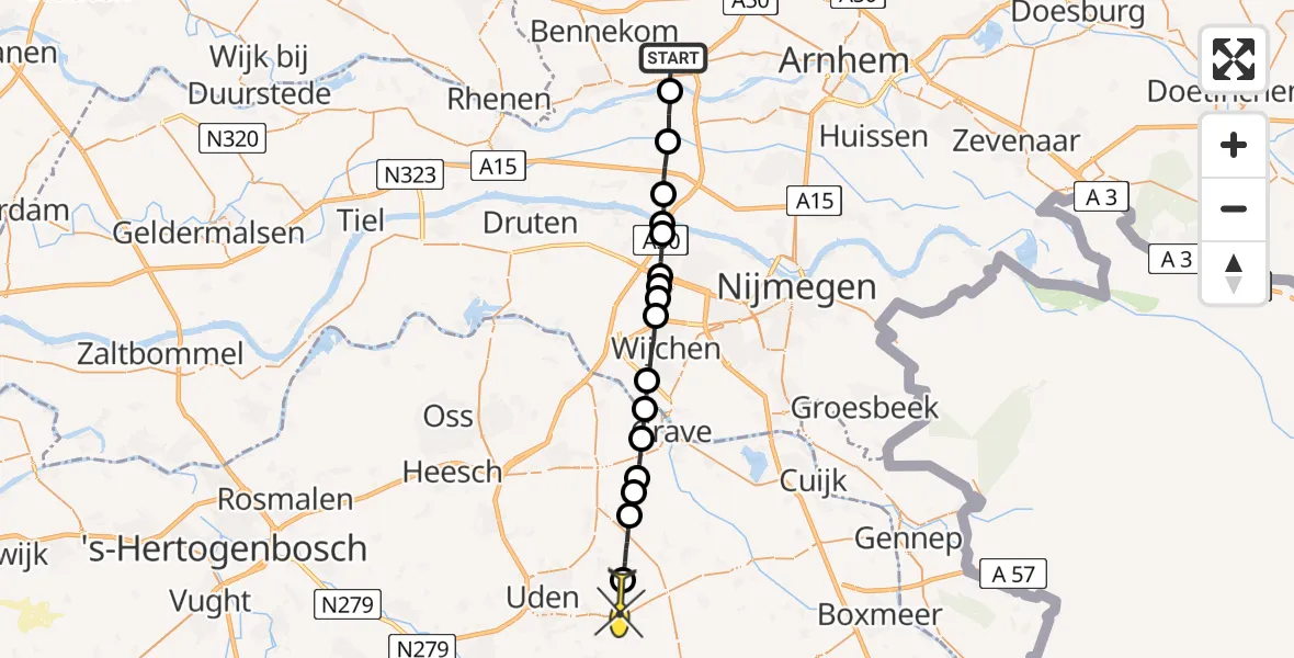 Routekaart van de vlucht: Lifeliner 3 naar Vliegbasis Volkel