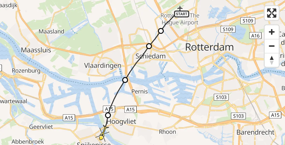 Routekaart van de vlucht: Lifeliner 2 naar Spijkenisse