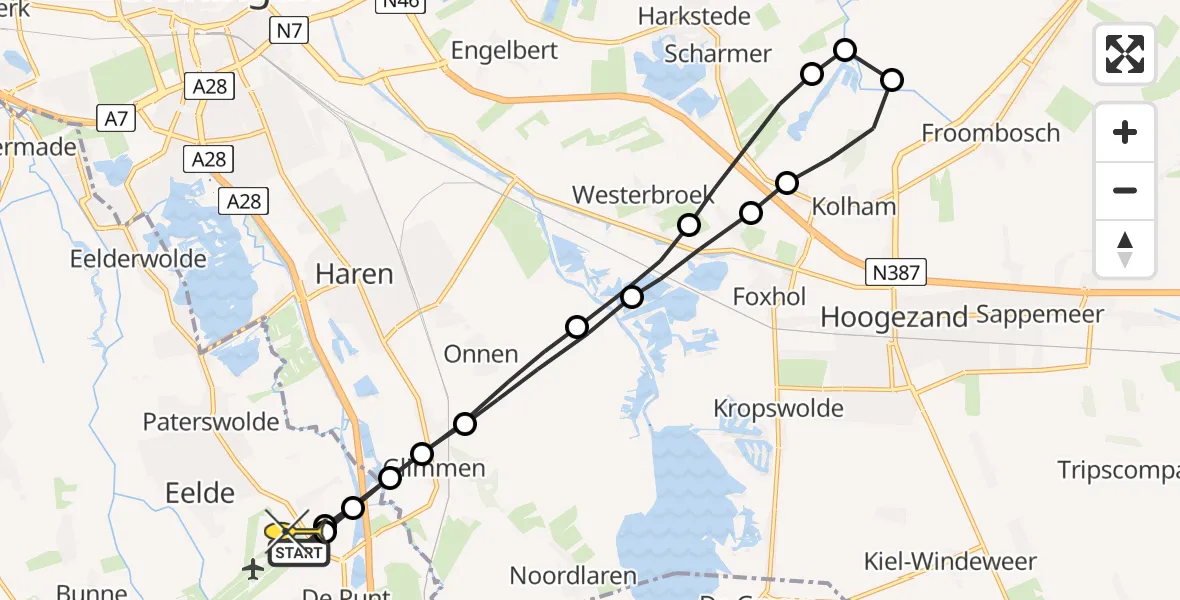 Routekaart van de vlucht: Lifeliner 4 naar Groningen Airport Eelde