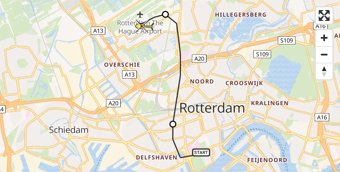 Routekaart van de vlucht: Lifeliner 2 naar Rotterdam The Hague Airport